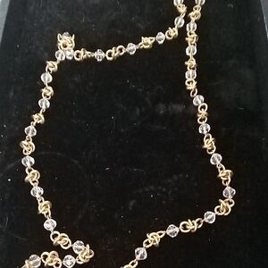 Gold-Tone Crystal Link Necklace - Clear and Gold